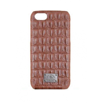 Чехол из эко-кожи под крокодила Puloka Polo для iPhone 5, 5s, SE Коричневого цвета