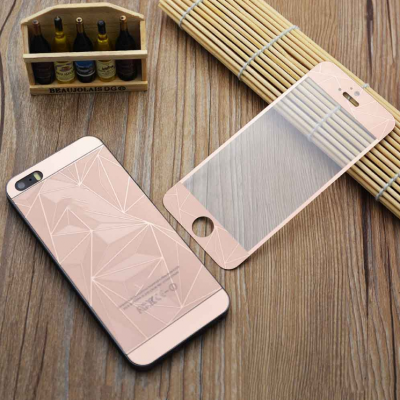 Защитное двухстороннее стекло Алмаз 2в1 для дисплея и корпуса iPhone 5, 5s Розовое золото