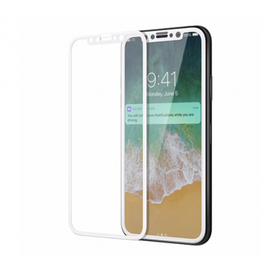 Защитное бронь стекло 3D на весь экран для iPhone XR Белая рамка