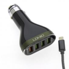 Автомобильное зарядное устройство LDNIO C701Q 7A с кабелем lightning на 4 USB выхода