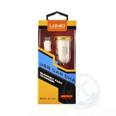 Автомобильное зарядное устройство LDNIO DL-C22 2.1А с кабелем lightning на 2 USB выхода