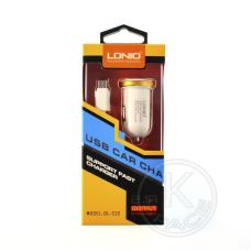 Автомобильное зарядное устройство LDNIO DL-C22 2.1А с кабелем lightning на 2 USB выхода