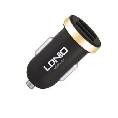 Автомобильное зарядное устройство LDNIO DL-C22 2.1А с кабелем lightning на 2 USB выхода Черного цвета