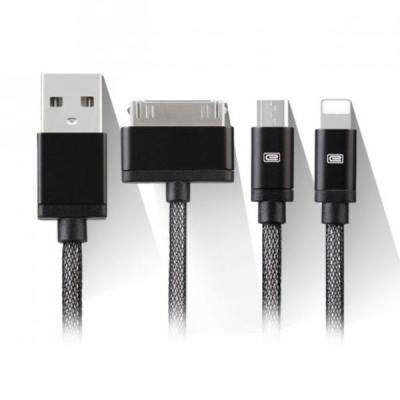 Кабель 3в1 30pin, Lightning, Micro USB Earldom 120 см ES-887 Черного цвета