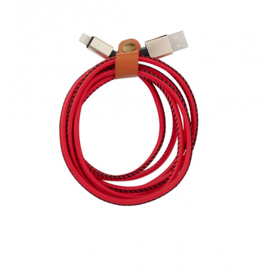 Кабель кожзам USB 8 pin Leather 2м для iPhone Красного цвета