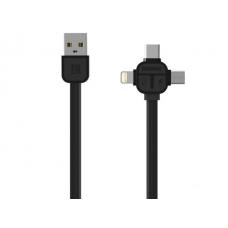 Кабель 3в1 lightning, Micro USB и Tipe-C USB 100см Remax Lesu RC-066th Черного цвета